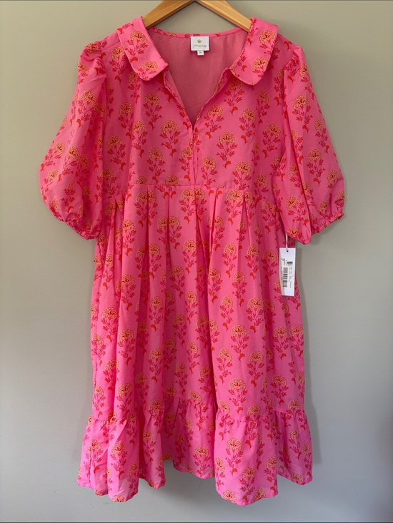 j. marie Dresses & Skirts - J. Marie Ella Ann Peter Pan Collar Mini Dress XL Pink Floral Puff Sleeve NWT